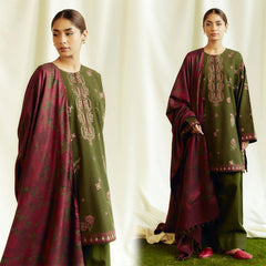 ZARA SHAHJAHAN 3PC Dhanak Embroidered Shirt With Digital Printed Shawl-273